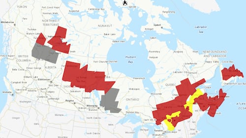 Heat warnings in effect for much of Canada, with humidex values in the mid-30s to low 40s